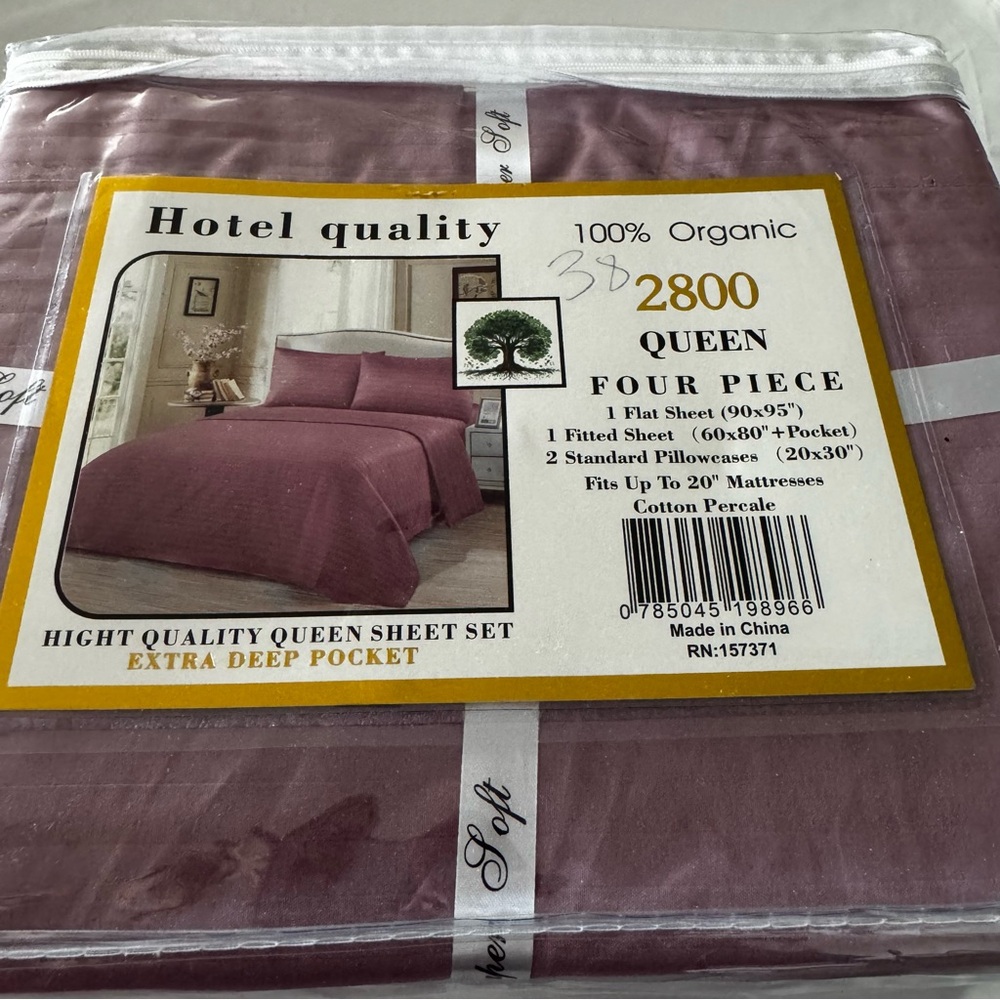 QUEEN Sheet Set - Solid Striped Dusty Rose /Mauve Fits up to 20” Mattress - NEW!